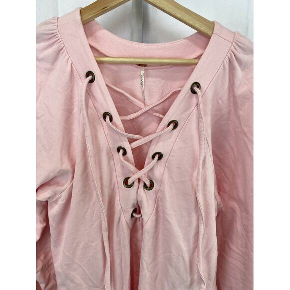 FREE PEOPLE Size S Wellington Lace Up Tunic Top Mini Dress Pockets Pink - Picture 4 of 8
